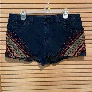 Embroidered Dark Blue Jean Denim Shorts